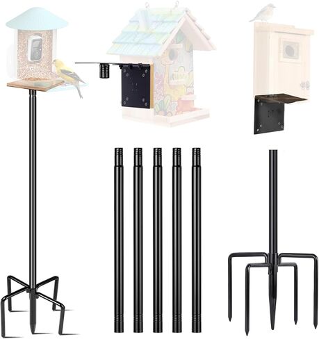 LOPANNY Bird House Pole, 1 Pack 109 Inch Heavy Duty Bird Feeder Pole Mount Kit with 5 Prongs Base for Outdoors, Adjustable Bird Feeder Stand for Wild Birds Watching (Bird House Not Included) in Saudi Arabia