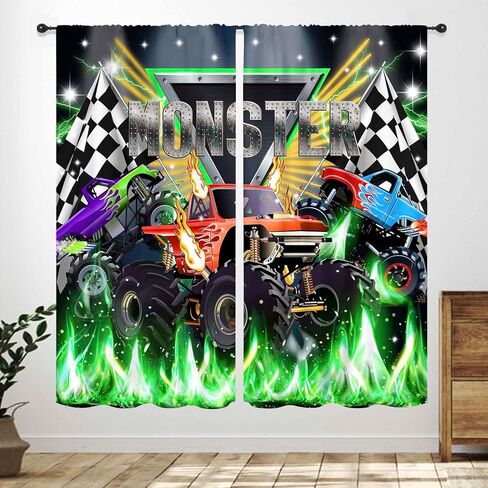 ستائر سيارات السباق، لعبة ملعب سباق السيارات الأسطول الكرتونية ثلاثية الأبعاد، معالجات نافذة شاحنة الوحش الرائعة للصبي المراهق، غرفة نوم الأطفال، غرفة المعيشة، ستائر غرفة اللعب، لوحتان، 42 × 45 بوصة in Kuwait