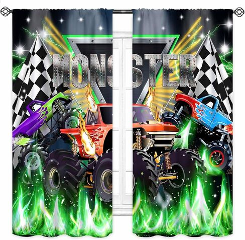 ستائر سيارات السباق، لعبة ملعب سباق السيارات الأسطول الكرتونية ثلاثية الأبعاد، معالجات نافذة شاحنة الوحش الرائعة للصبي المراهق، غرفة نوم الأطفال، غرفة المعيشة، ستائر غرفة اللعب، لوحتان، 42 × 45 بوصة in Kuwait
