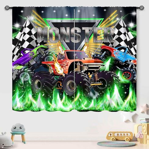 ستائر سيارات السباق، لعبة ملعب سباق السيارات الأسطول الكرتونية ثلاثية الأبعاد، معالجات نافذة شاحنة الوحش الرائعة للصبي المراهق، غرفة نوم الأطفال، غرفة المعيشة، ستائر غرفة اللعب، لوحتان، 42 × 45 بوصة in Kuwait