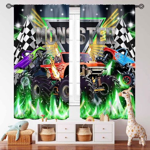 ستائر سيارات السباق، لعبة ملعب سباق السيارات الأسطول الكرتونية ثلاثية الأبعاد، معالجات نافذة شاحنة الوحش الرائعة للصبي المراهق، غرفة نوم الأطفال، غرفة المعيشة، ستائر غرفة اللعب، لوحتان، 42 × 45 بوصة in Kuwait