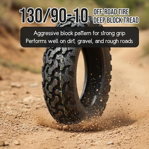 130/90-10 Off Road Tire for Scooter, 130/90/10 Knobby Tires | 130 90 10 Offroad Tubeless Front/Rear Scooter Tires | 75J 300KPA in Kuwait