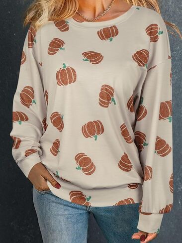 Women's Printed Hoodie With Round Neck, Long Sleeved Loose Top, Fashionable Casual Clothing in Saudi Arabia