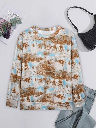 Women's Printed Hoodie With Round Neck, Long Sleeved Loose Top, Fashionable Casual Clothing in Saudi Arabia