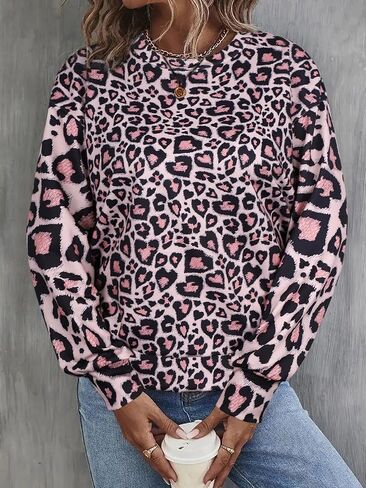 Women's Printed Hoodie With Round Neck, Long Sleeved Loose Top, Fashionable Casual Clothing in Saudi Arabia