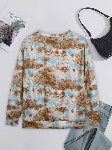 Women's Printed Hoodie With Round Neck, Long Sleeved Loose Top, Fashionable Casual Clothing in Saudi Arabia