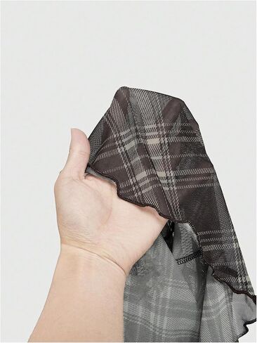 MakeMeChic Women's Plaid Sweetheart Tops Mesh Bow Cap Sleeve Y2k T Shirts with Scarf in Saudi Arabia