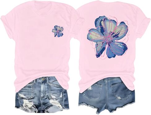 Floral Shirts for Women Hawaiian Shirts Flower Graphic Tees Beach Vacation Printed Tshirts Aesthetic Summer Tops in Kuwait