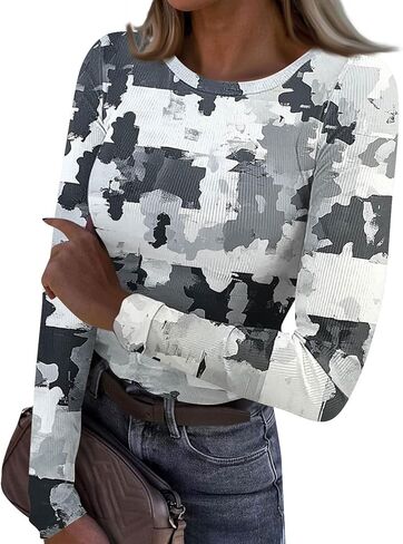 Basic Long Sleeve Shirts for Women Slim Fit Ireland Clover Print Tops Tight Cute Heart Pattern Going Out Tops in Saudi Arabia
