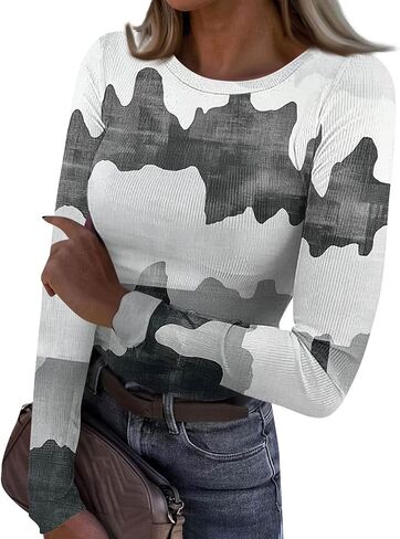 Basic Long Sleeve Shirts for Women Slim Fit Ireland Clover Print Tops Tight Cute Heart Pattern Going Out Tops in Saudi Arabia