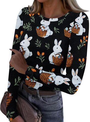 Basic Long Sleeve Shirts for Women Slim Fit Ireland Clover Print Tops Tight Cute Heart Pattern Going Out Tops in Saudi Arabia