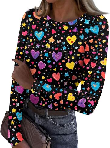 Basic Long Sleeve Shirts for Women Slim Fit Ireland Clover Print Tops Tight Cute Heart Pattern Going Out Tops in Saudi Arabia