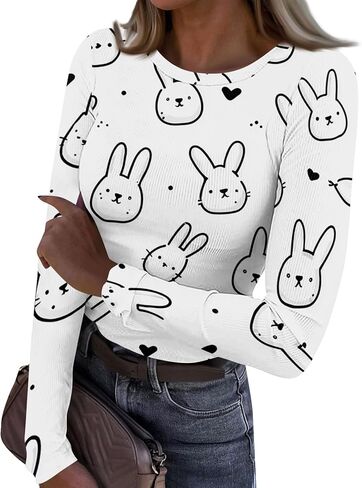 Basic Long Sleeve Shirts for Women Slim Fit Ireland Clover Print Tops Tight Cute Heart Pattern Going Out Tops in Saudi Arabia