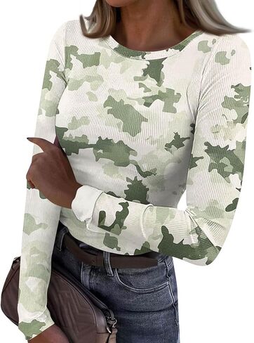 Basic Long Sleeve Shirts for Women Slim Fit Ireland Clover Print Tops Tight Cute Heart Pattern Going Out Tops in Saudi Arabia