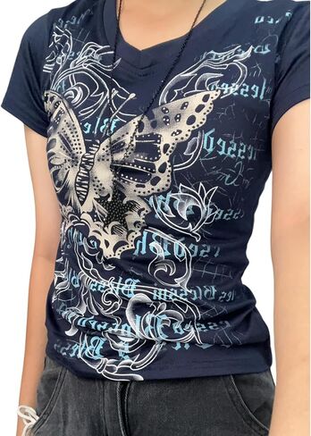 Y2k Graphic T Shirts Mcbling Clothes Emo Grunge Shirt Punk 2000s Clothing Vintage 90s Tees Goth Tops Streetwear in Kuwait