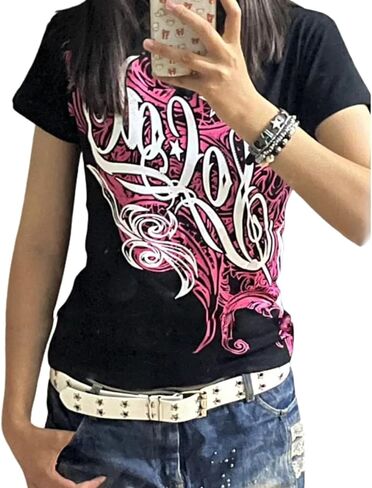 Y2k Graphic T Shirts Mcbling Clothes Emo Grunge Shirt Punk 2000s Clothing Vintage 90s Tees Goth Tops Streetwear in Saudi Arabia