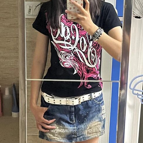 Y2k Graphic T Shirts Mcbling Clothes Emo Grunge Shirt Punk 2000s Clothing Vintage 90s Tees Goth Tops Streetwear in Saudi Arabia