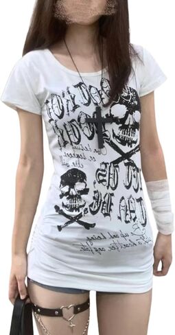 Y2k Graphic T Shirts Mcbling Clothes Emo Grunge Shirt Punk 2000s Clothing Vintage 90s Tees Goth Tops Streetwear in Saudi Arabia