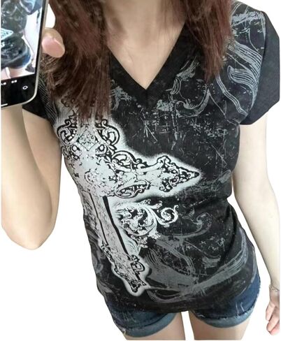 Y2k Graphic T Shirts Mcbling Clothes Emo Grunge Shirt Punk 2000s Clothing Vintage 90s Tees Goth Tops Streetwear in Saudi Arabia