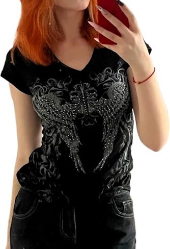 Y2k Graphic T Shirts Mcbling Clothes Emo Grunge Shirt Punk 2000s Clothing Vintage 90s Tees Goth Tops Streetwear in Saudi Arabia