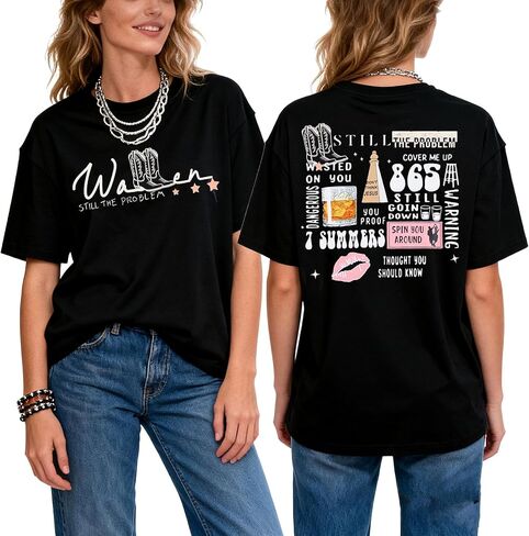 تي شيرت نسائي عتيق برسومات موسيقى الريف تي شيرت غربي تي شيرت راعية البقر للحفلات الموسيقية تي شيرت ريترو تور تي شيرت علوي in Kuwait