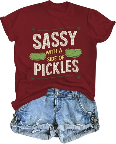 Pickle Shirt Funny Shirts for Women Graphic with A Side of Pickles Tee Cucumbers Short Sleeve Cotton Tops in Saudi Arabia