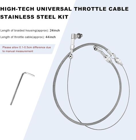 مجموعة كابلات خانق مضفرة من الفولاذ المقاوم للصدأ مقاس 24 بوصة، كابلات تسريع قابلة للتعديل مع تركيبات وطويق من الألومنيوم، استبدال كابل خانق عالمي متوافق مع معظم المركبات in Kuwait