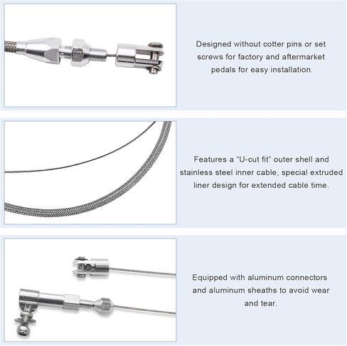 مجموعة كابلات خانق مضفرة من الفولاذ المقاوم للصدأ مقاس 24 بوصة، كابلات تسريع قابلة للتعديل مع تركيبات وطويق من الألومنيوم، استبدال كابل خانق عالمي متوافق مع معظم المركبات in Kuwait