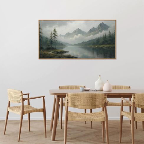 SIGNINART Large Green Forest Framed Canvas Wall Art, Misty Mountain Lake Wall Decor, Modern Foggy Wood Landscape Artwork, Nature Oil Painting Art Print for Living Room, Bedroom, Office 20"x40" in Saudi Arabia
