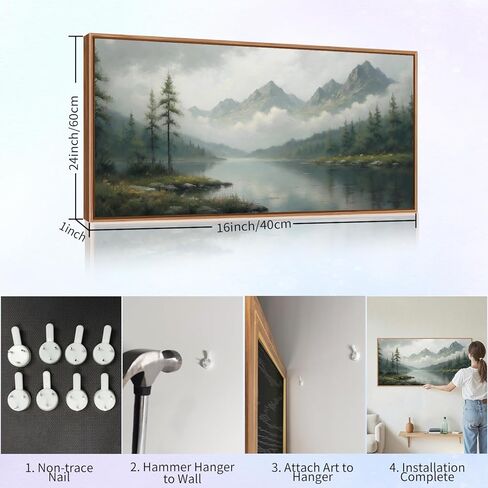 SIGNINART Large Green Forest Framed Canvas Wall Art, Misty Mountain Lake Wall Decor, Modern Foggy Wood Landscape Artwork, Nature Oil Painting Art Print for Living Room, Bedroom, Office 20"x40" in Saudi Arabia