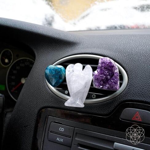 Conscious Items Guardian Angel Crystal Car Kit with Real Amethyst Cluster, Clear Quartz Angel, & Apatite Heart, Protective Crystal Car Vent Clips for Driving Calm, Positive Energy & Road Confidence in Kuwait