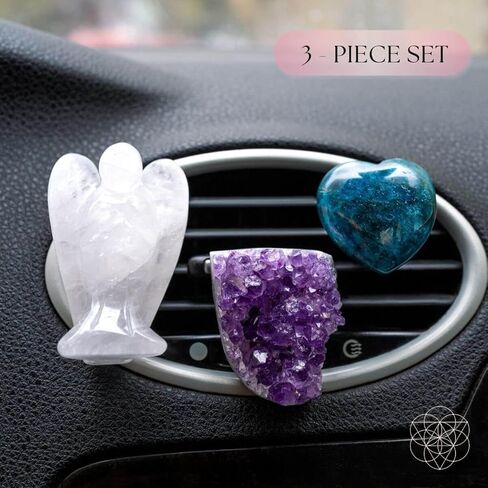 Conscious Items Guardian Angel Crystal Car Kit with Real Amethyst Cluster, Clear Quartz Angel, & Apatite Heart, Protective Crystal Car Vent Clips for Driving Calm, Positive Energy & Road Confidence in Kuwait