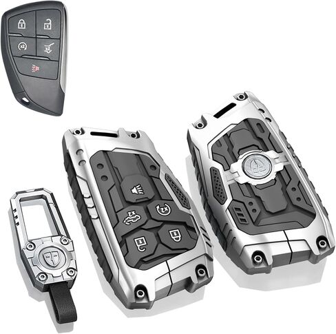 x xotic tech Mech Style Heavy Metal Key Fob Cover Compatible with Chevy Chevrolet Silverado 1500 or GMC Sierra 1500 2022-2025, Silverado 2500HD 3500HD Tahoe 2024-2026, Key Shell Case 5 Buttons(Silver) in Saudi Arabia