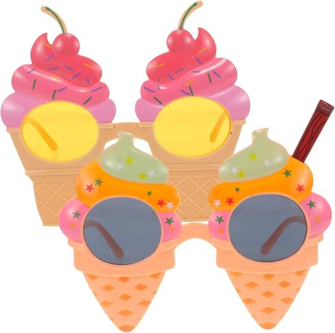 Luxshiny Ice Cream Cone Glasses 2pcs Funny Hawaiian Party Sunglasses for Adults Summer Beach Costume Photo Props Unique Luau Decorations in Kuwait