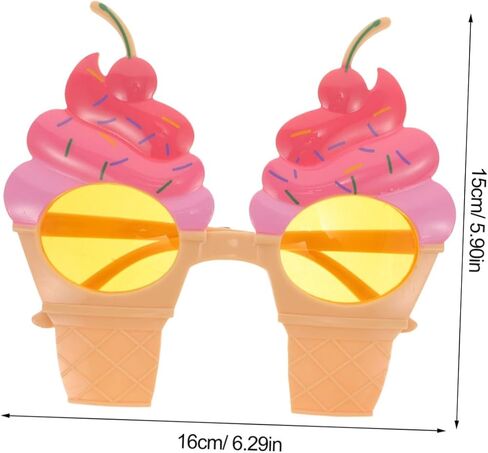 Luxshiny Ice Cream Cone Glasses 2pcs Funny Hawaiian Party Sunglasses for Adults Summer Beach Costume Photo Props Unique Luau Decorations in Kuwait