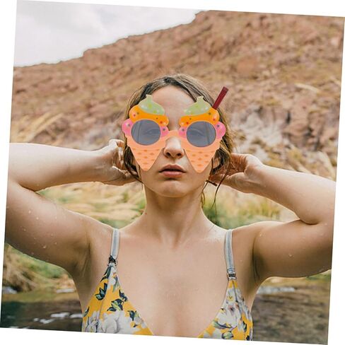 Luxshiny Ice Cream Cone Glasses 2pcs Funny Hawaiian Party Sunglasses for Adults Summer Beach Costume Photo Props Unique Luau Decorations in Kuwait