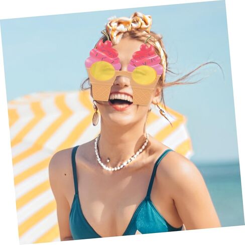 Luxshiny Ice Cream Cone Glasses 2pcs Funny Hawaiian Party Sunglasses for Adults Summer Beach Costume Photo Props Unique Luau Decorations in Kuwait