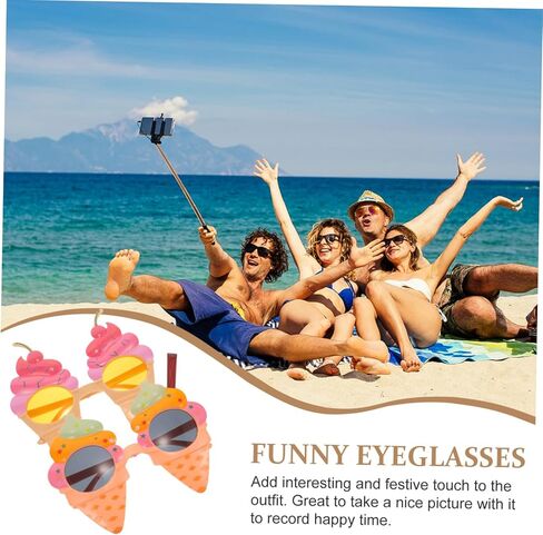 Luxshiny Ice Cream Cone Glasses 2pcs Funny Hawaiian Party Sunglasses for Adults Summer Beach Costume Photo Props Unique Luau Decorations in Kuwait