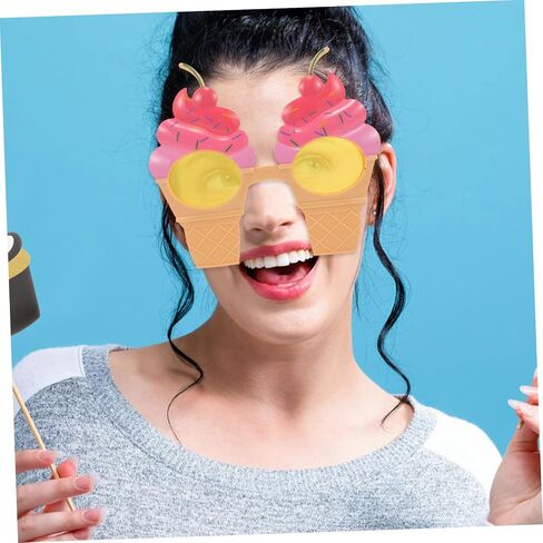 Luxshiny Ice Cream Cone Glasses 2pcs Funny Hawaiian Party Sunglasses for Adults Summer Beach Costume Photo Props Unique Luau Decorations in Kuwait