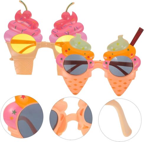 Luxshiny Ice Cream Cone Glasses 2pcs Funny Hawaiian Party Sunglasses for Adults Summer Beach Costume Photo Props Unique Luau Decorations in Kuwait