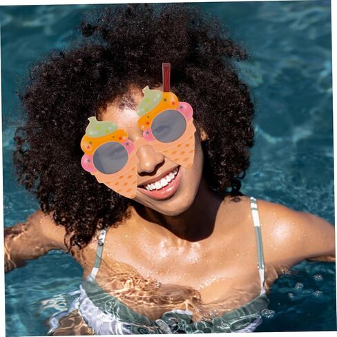 Luxshiny Ice Cream Cone Glasses 2pcs Funny Hawaiian Party Sunglasses for Adults Summer Beach Costume Photo Props Unique Luau Decorations in Kuwait
