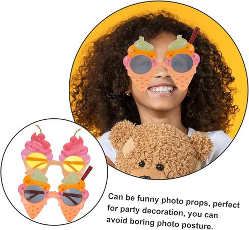 Luxshiny Ice Cream Cone Glasses 2pcs Funny Hawaiian Party Sunglasses for Adults Summer Beach Costume Photo Props Unique Luau Decorations in Kuwait
