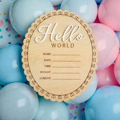 زينة خشبية للأطفال من Hello World، لوحة إعلان ولادة حديثي الولادة، تذكار لمعلم الطفل، ديكور الحضانة، هدية شخصية للآباء الجدد in Kuwait