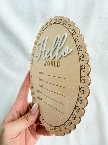 زينة خشبية للأطفال من Hello World، لوحة إعلان ولادة حديثي الولادة، تذكار لمعلم الطفل، ديكور الحضانة، هدية شخصية للآباء الجدد in Kuwait