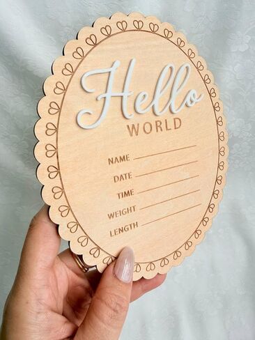 زينة خشبية للأطفال من Hello World، لوحة إعلان ولادة حديثي الولادة، تذكار لمعلم الطفل، ديكور الحضانة، هدية شخصية للآباء الجدد in Kuwait