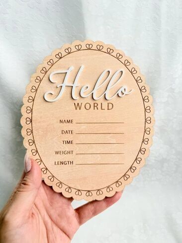 زينة خشبية للأطفال من Hello World، لوحة إعلان ولادة حديثي الولادة، تذكار لمعلم الطفل، ديكور الحضانة، هدية شخصية للآباء الجدد in Kuwait