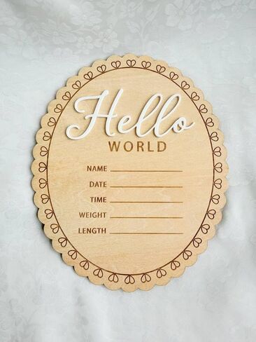 زينة خشبية للأطفال من Hello World، لوحة إعلان ولادة حديثي الولادة، تذكار لمعلم الطفل، ديكور الحضانة، هدية شخصية للآباء الجدد in Kuwait