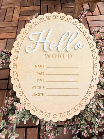 زينة خشبية للأطفال من Hello World، لوحة إعلان ولادة حديثي الولادة، تذكار لمعلم الطفل، ديكور الحضانة، هدية شخصية للآباء الجدد in Kuwait