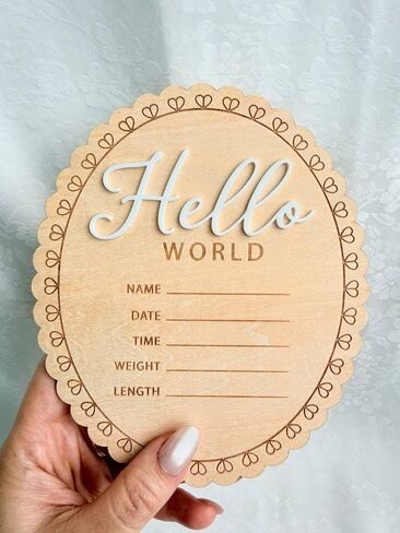 زينة خشبية للأطفال من Hello World، لوحة إعلان ولادة حديثي الولادة، تذكار لمعلم الطفل، ديكور الحضانة، هدية شخصية للآباء الجدد in Kuwait