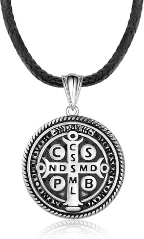 St. Benedict Necklace for Women Men: 925 Sterling Silver Exorcism Saint Benedict Necklace Pendant Medal De San Benito Anillo Catholic Christian Cross Protection Jewelry Gifts in Kuwait